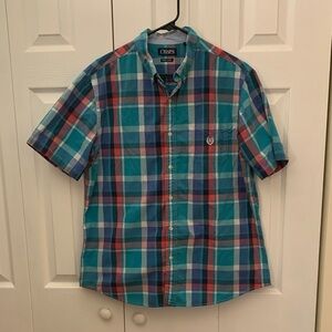 Chaps Men's Blue and Red Plaid Button Down Shirt